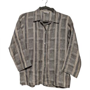 Vintage Lisbeth Women's Oslo Linen Striped Button up long sleeve size XL.